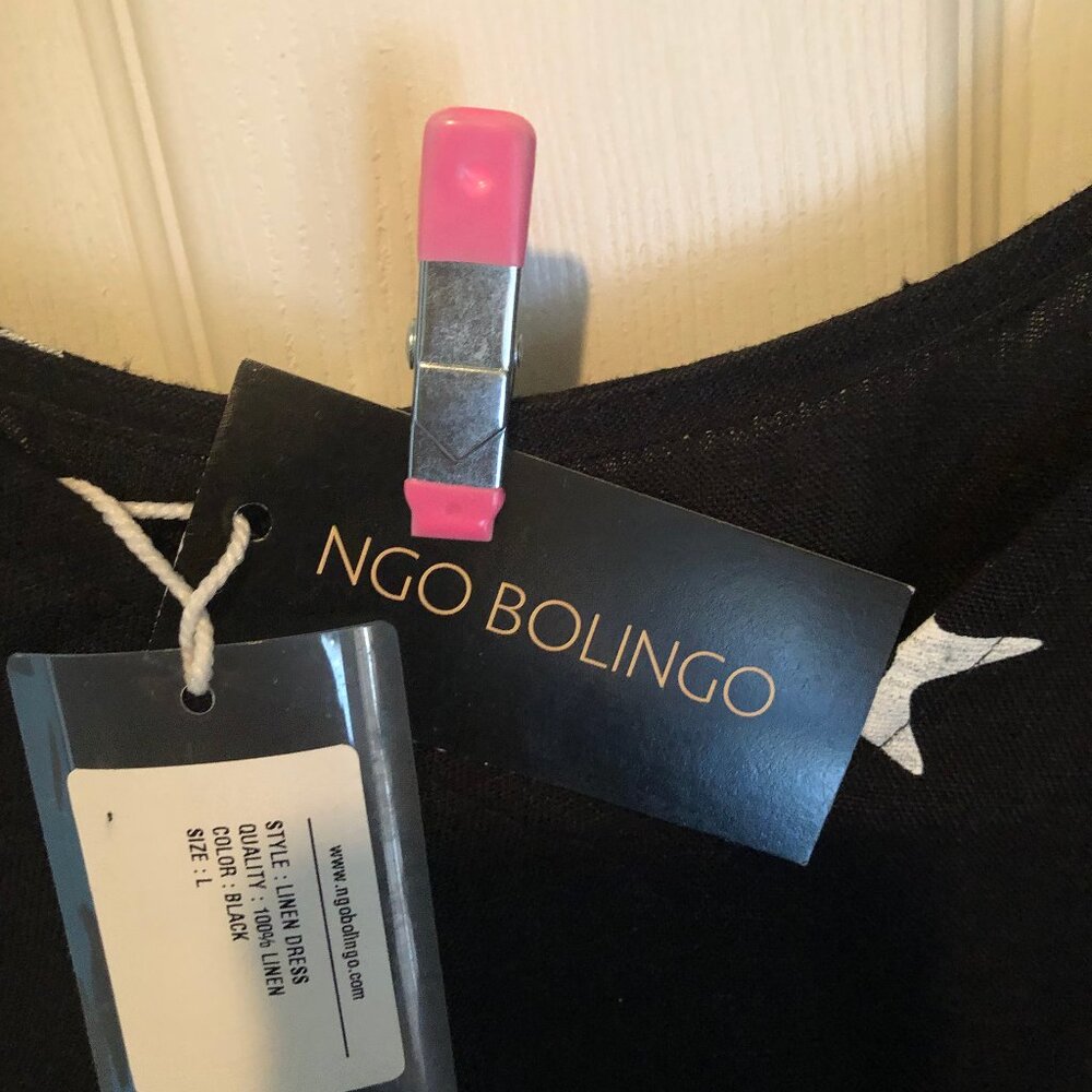 Women's Black and White Linen dress/ or tunic top by NGO BOLINGO size Large - Picture 4 of 6